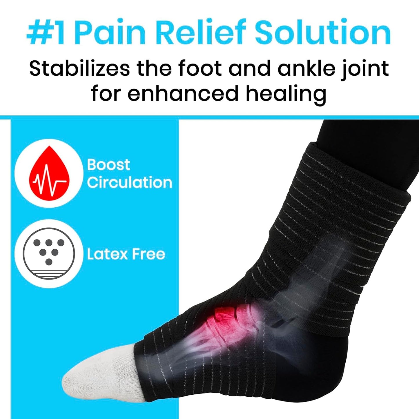 Vive Arctic Flex Ankle Ice Pack Wrap for Swelling - Adjustable Hot & Cold | Gel Compression for Foot & Heel Injuries Reusable, Pain Relief, Reusable Cooling Therapy
