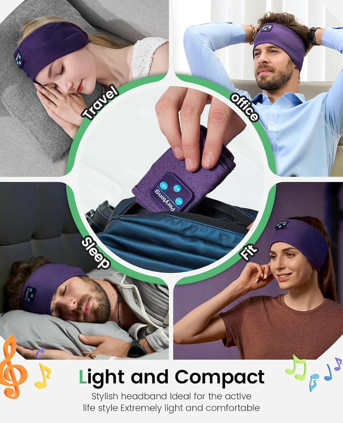 Perytong 2 Pack Sleep Headphones, Sleeping Headphones | Bluetooth Headband with Ultra-Thin HD Stereo Speaker, Wireless Headphone for Sports, Insomnia, Yoga, Air Travel, Meditation