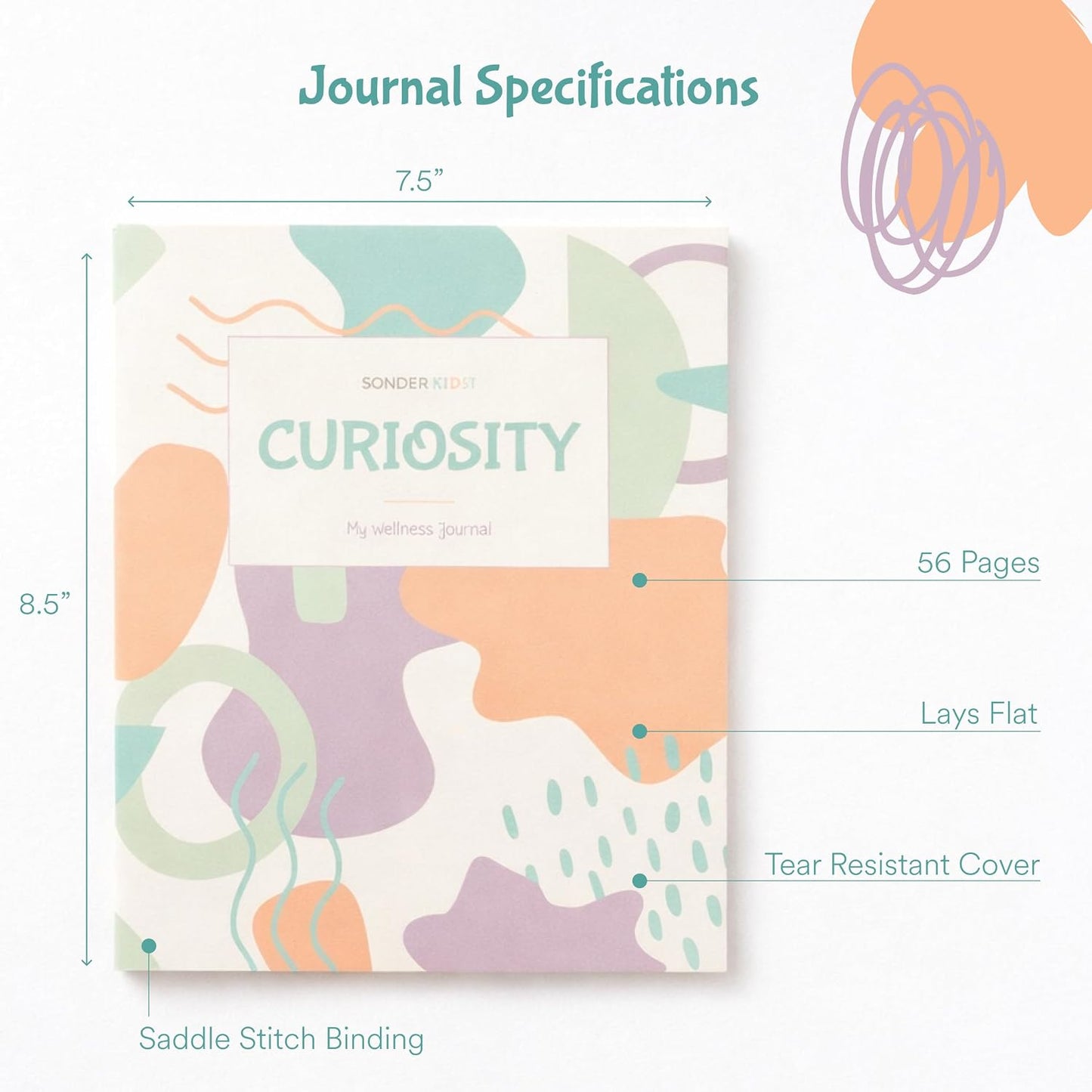 Sonder Kids Wellness Gratitude Journal - Kids Journal for Girls and Boys, Hands-On Activities like Crosswords, Coloring and Nature Prompts, Undated, Ages 6-12, 56 pages