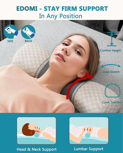 Buckwheat Cervical Pillow for Sleeping, Adjustable Roll Pillow for Neck Relief with Washable Pillowcase, Round Cylinder Bolster for Firm Support, 16x4 inch (Khaki)