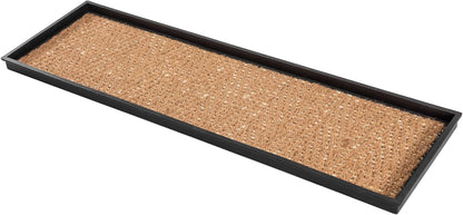 Anji Mountain Heavy Duty Waterproof Rubber Shoe Storage Mat Organizer/Boot Storage Tray Multi Use For Entryway with Coir, Tan Insert, Fits 2 Pair (24.5" Wide)
