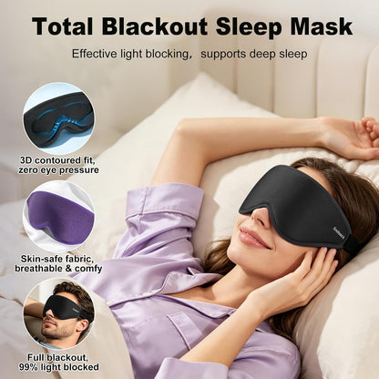 3D Contoured Sleep Eye Mask, Zero Eye Pressure Light Blocking Sleeping Mask, Night Blindfold with Adjustable Strap, Ultra Comfort Eye Shade Cover for Side Sleeper Men Women, Travel (Purple)