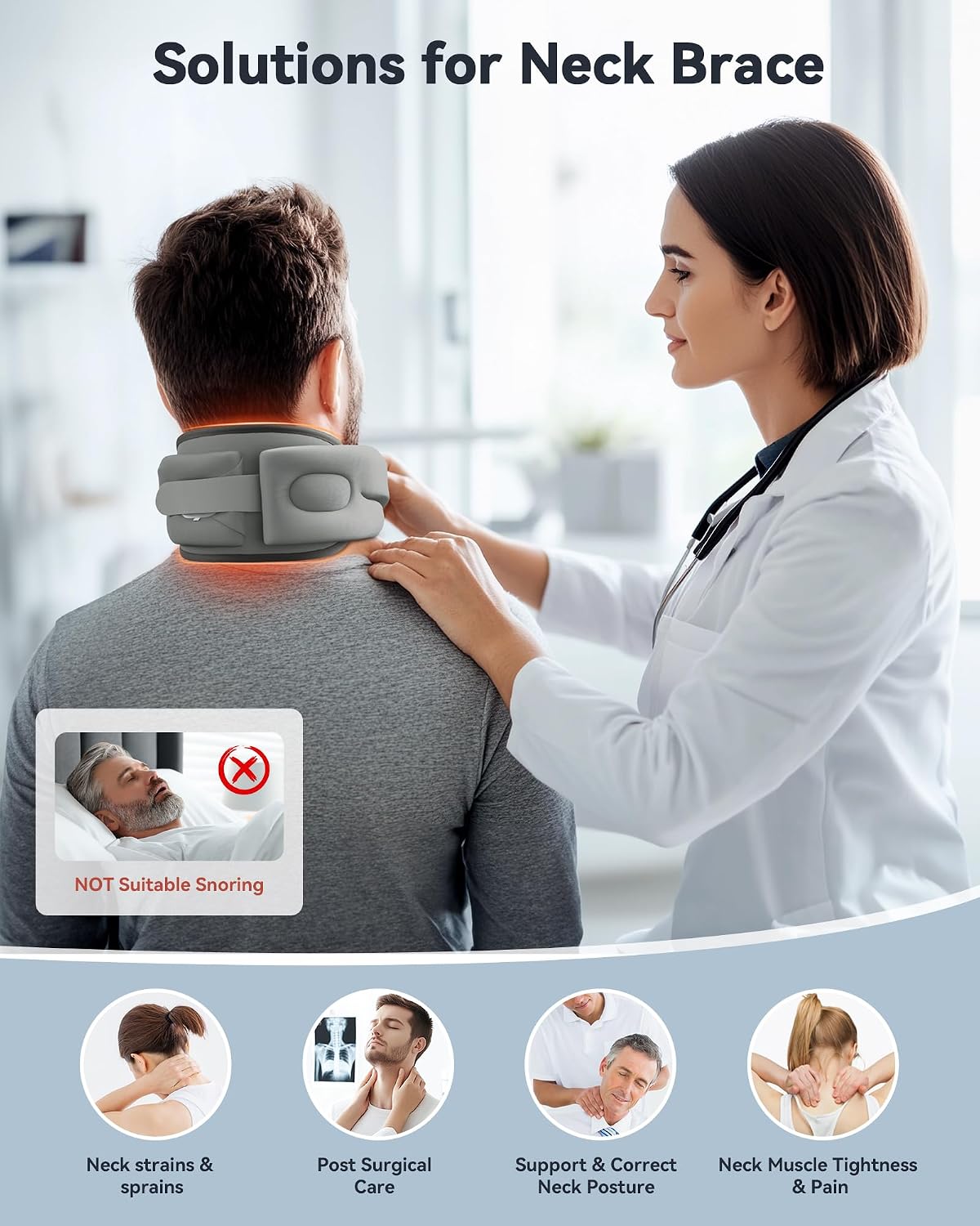 Heated Neck Brace Cervical Collar - Neck Support Brace with Heating Pad, Soft Foam Wraps Keep Vertebrae Stable and Aligned for Relief of Cervical Spine Pressure for Women & Men Black (L Size)