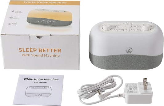 Sleep ZM White Noise Machine with 29 Sounds + 16 Colors Digital Alarm Clock & Amber Night Light for Blue Light Blocking, Gentle Wake Alarm, Sleep Timer & Memory Function for Adults & Kids