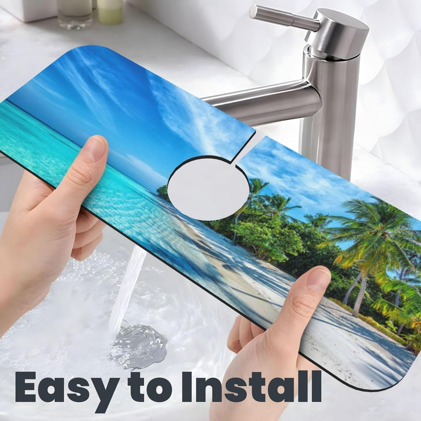 Abstract Flower Blooming Floral Watercolor Kitchen Sink Splash Guard Faucet Mat Super Absorbent Fast Drying Mat Sink Gadgets-Fast Drying Pad Sink Mat For Kitchen Bathroom (15" X 5.5" )
