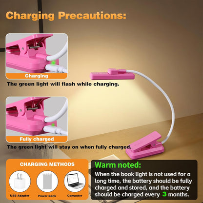 VAVOFO Rechargeable Book Light Rotatable：24 LEDs Reading Light, 3-Color & 9-Brightness Book Lamp, Eye Cared 120Hrs Runtime Lightweight Clip on Led Light for Book Lovers (Black)