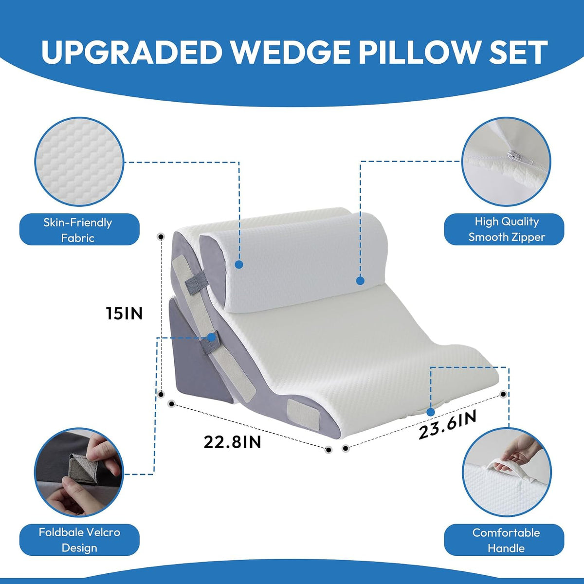 Ahpmeoa Wedge Pillow Set for After Surgery, Back Pillow for Bed Sitting up, 10-in-1 Foam Wedge Pillow for Acid Reflux & Back Pain Relief, Post Surgery Pillow for GERD & Snoring, White