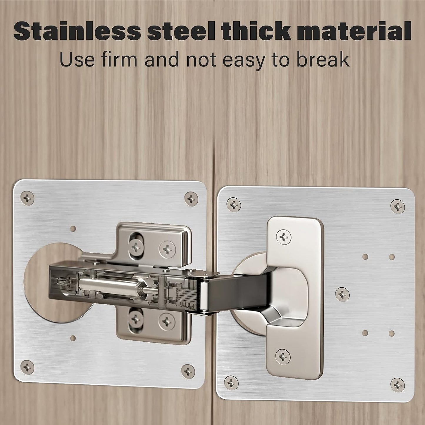 Cabinet Door Hinge Repair Plate, Saisn 4 Pack Stainless Steel Hinge Repair Reinforce Bracket Kit Kitchen Cupboard Hinge Door Fixing Plate with Mounting Screws