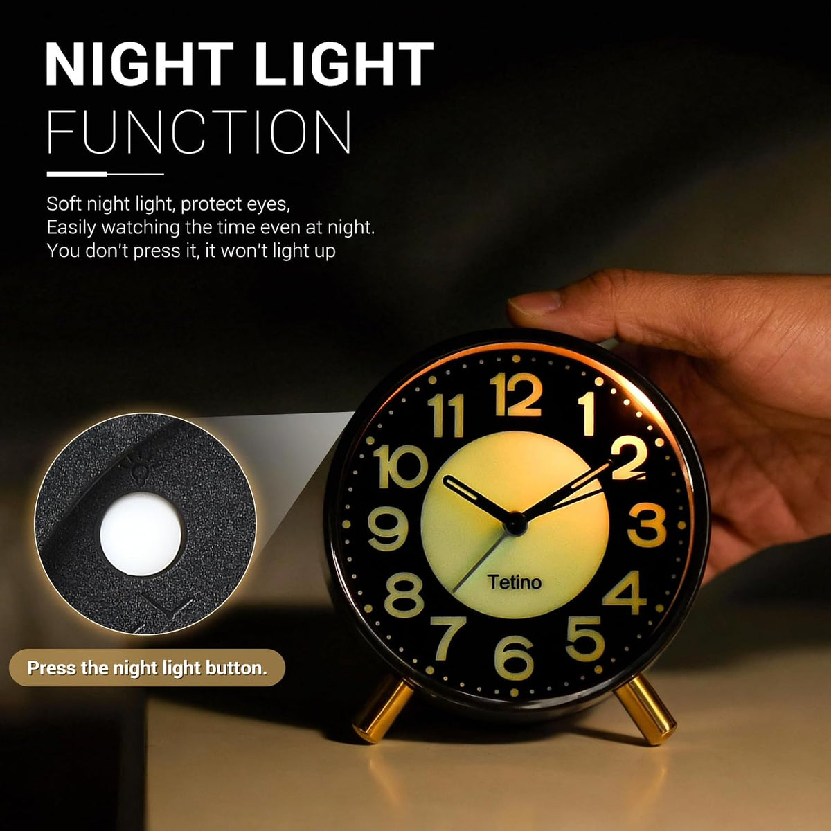 Tetino Analog Alarm Clocks,Retro Metal Desk Silent Non Ticking Small Clock with Night Light,Battery Operated,Simple Design,for Bedrooms, Bedside,Office,Home Décor (Green)