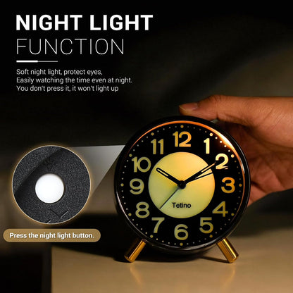 Tetino Analog Alarm Clocks,Retro Metal Desk Silent Non Ticking Small Clock with Night Light,Battery Operated,Simple Design,for Bedrooms, Bedside,Office,Home Décor (Green)