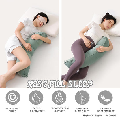 Peallow(Pat. Pend) – Long Round Body Pillow for Adults, Bolster Pillow for Sleeping, Soft and Supportive Pillow for Sleeping & Lumbar Support (Green-White, 29.5")