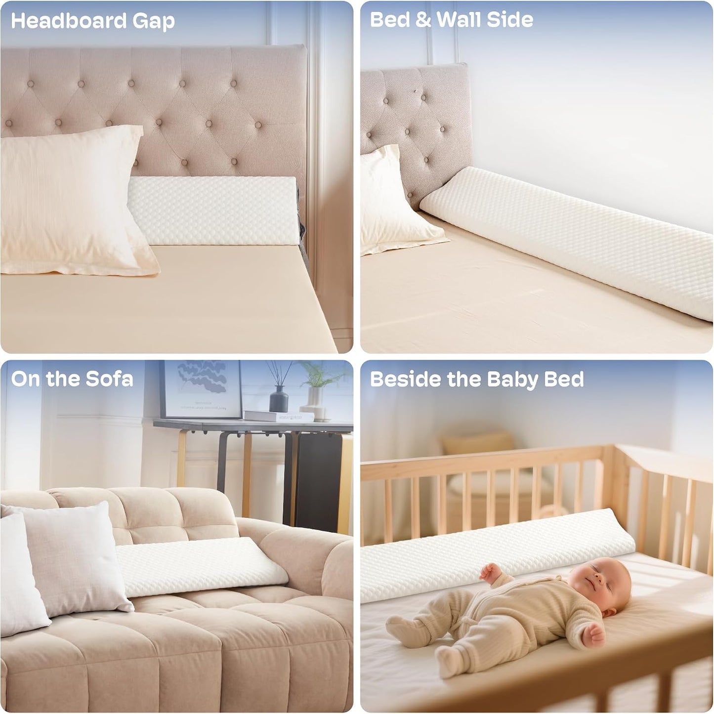Queen Size Bed Wedge Pillow Headboard, Pillow Wedge for Headboard Gap(0-8") | Mattress Gap Filler Wedge, Stop Items Falling and Get Quality Sleep,Ergonomic Design, Non-Slip, Breathable(60"X10"X6")