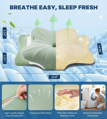 DONAMA Contour Cervical Neck Pillow for Neck Pain Relief | Queen,Ergonomic Dual-Height,Odorless Memory Foam,Side/Back/Stomach Sleepers,Cooling Hypoallergenic Cover,OEKO-TEX Certified