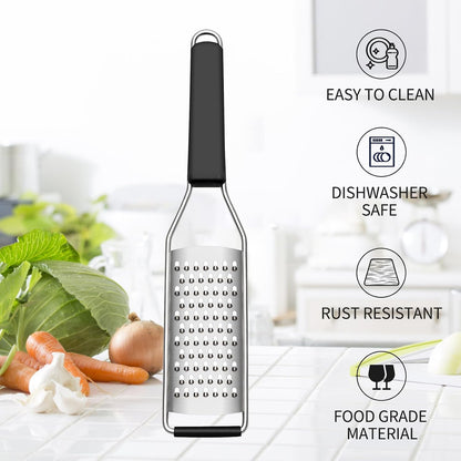 Cambom Lemon Zester Grater Three-piece Suit - Heavy Duty Kitchen Tool for Parmesan Cheese, Ginger, Garlic, Nutmeg, Chocolate, Vegetables，Fruits，Stainless Steel Grater Dishwasher Safe Black | 304 Stainless Steel, Sharp Tool for Parmesan Cheese, Ginger,