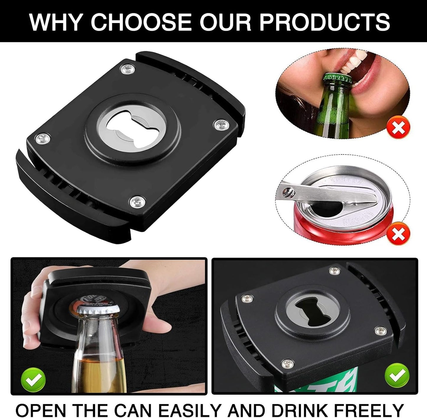 Beer Can Opener, 2 Pcs, Smooth Edge | Aluminum Can Top Remover, Can Cutter Top Remover, For 8-19 Oz Aluminum Soft Edge Cans, Household Bar Tool