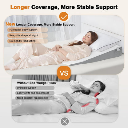 Vekkia 34" Extra-Long Wedge Pillow,7.5" Bed Wedge Pillow for Sleeping,White | Pillow Wedge Back Support for After Surgery, Idea for Acid Reflux,Snoring Relief,Removable Washable Cover&Double Side Pockets