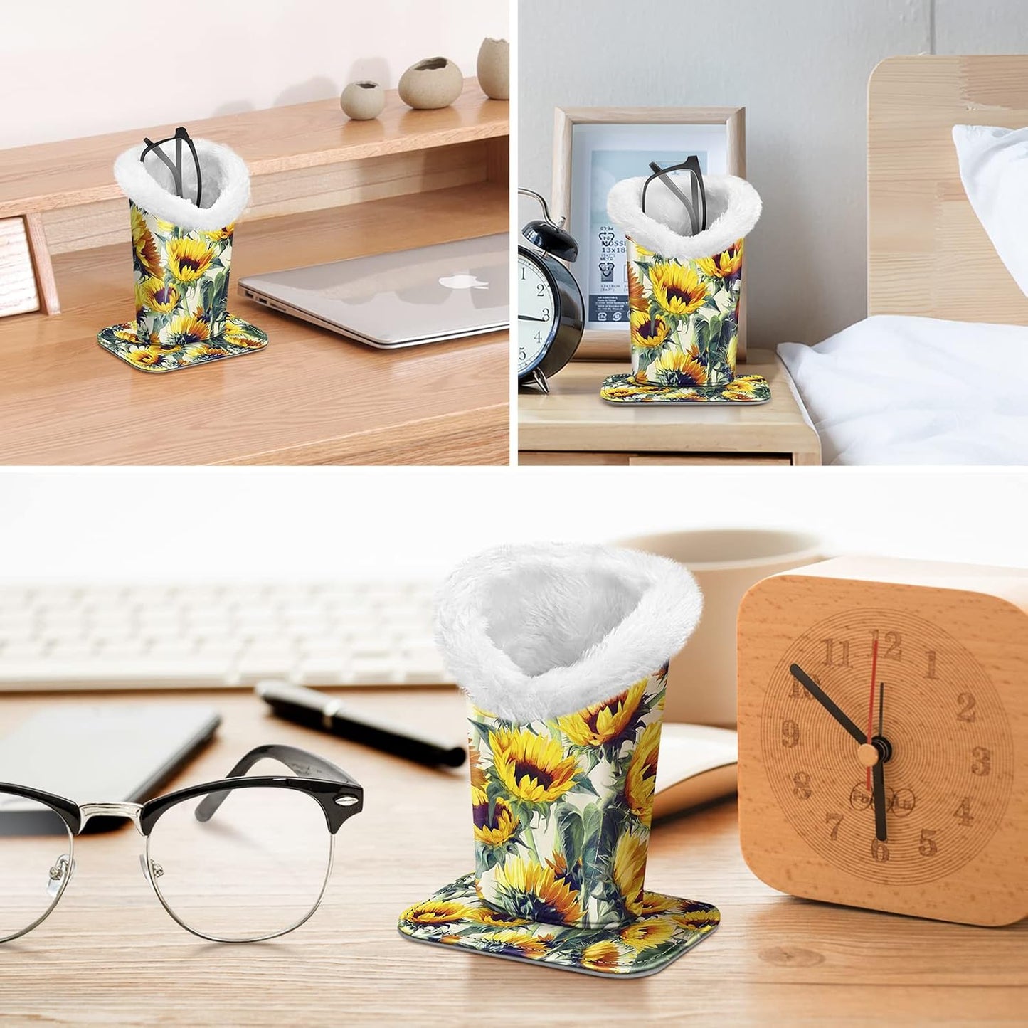 FINTIE Plush Lined Eyeglasses Holder, Glasses Stand Case For Nightstand | Soft Plush Lining, Bedside Eyeglasses Holder, Office Desktop Organizer, Small Item Storage, Anti-Scratch - Colors B