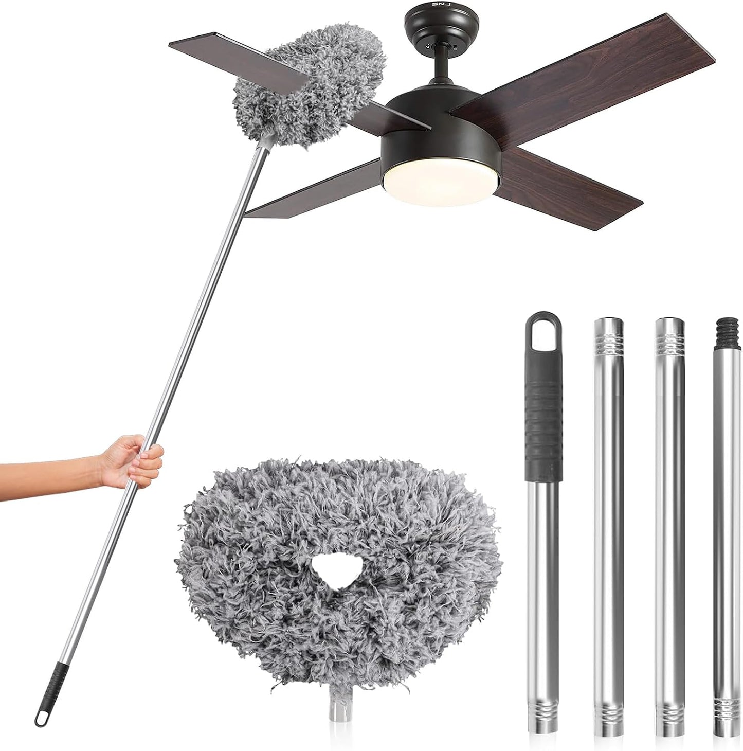 DRQ Ceiling Fan Cleaner Duster with 13-48 in Extension Pole, Blue | Detachable, Washable Microfiber Brush Head Is Reusable for Ceiling Fan Blades, Walls, Bookshelves, Door Tops and Window Tops