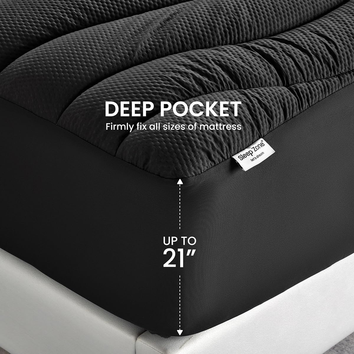 SLEEP ZONE Cooling Queen Mattress Topper, Premium Zoned Cool Mattress Pad Cover, Padded Mattress Protector Breathable Washable, Deep Pocket 8-21" (Grey, Queen)