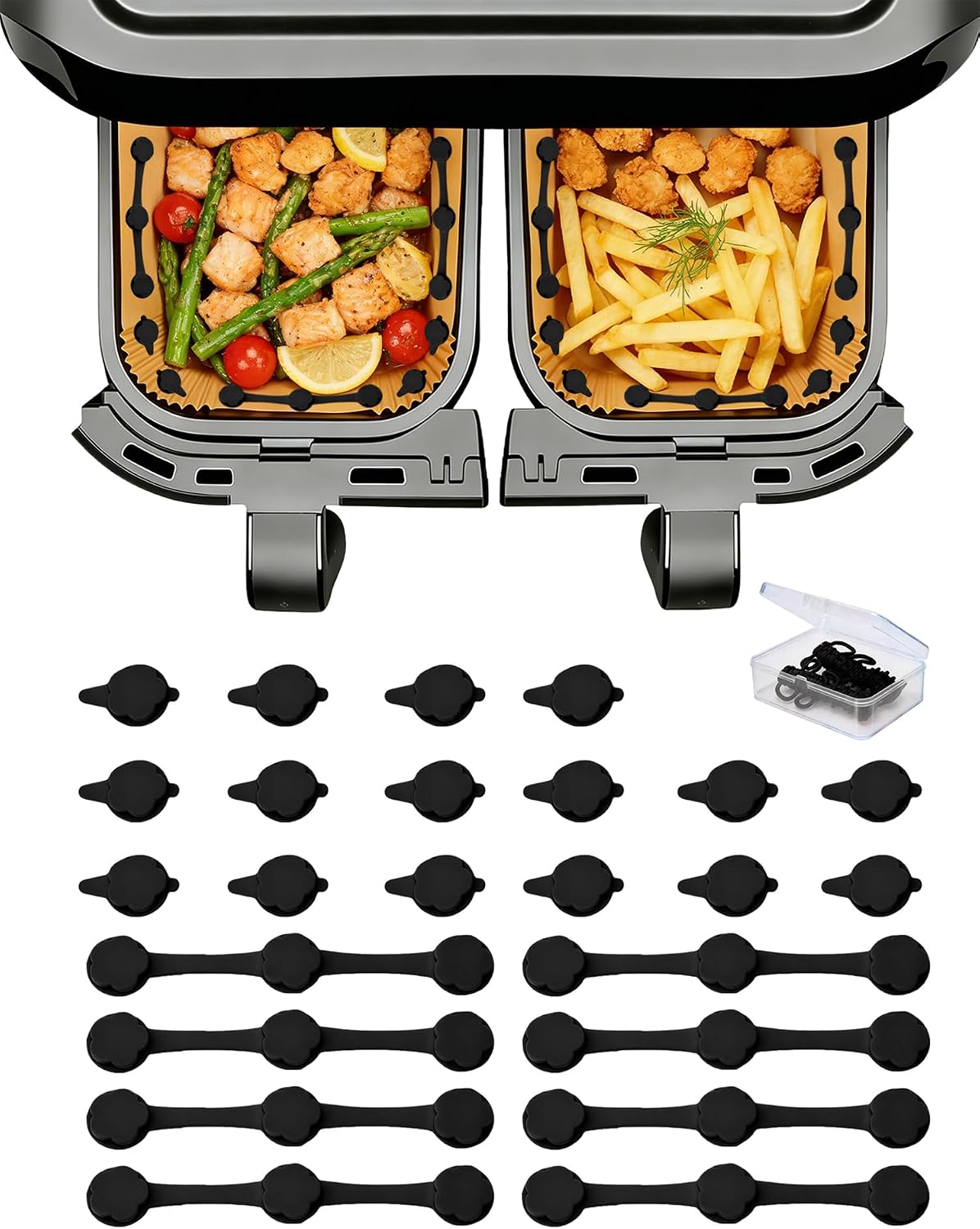 12PCS Air Fryer Liner Magnets with Silicone Clips (Red) | Heat-Resistant Silicone Air Fryer Magnet Holders Secure Parchment Paper Liners Firmly to Prevent Folding & Burning