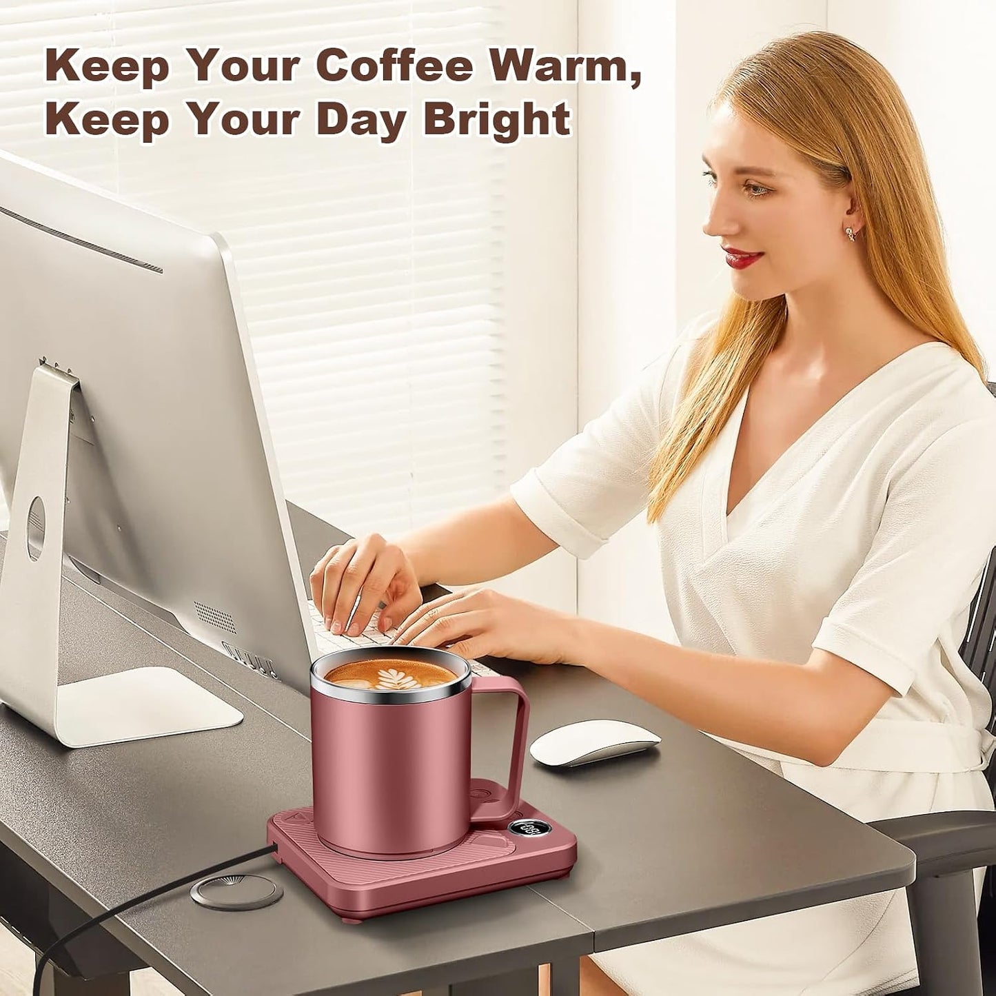 Felibeaco Coffee Mug Warmer & Mug Set for Desk, Smart Coffee Cup Warmer with 16oz Heated Mug, Cup Heater with Auto Shut Off for Office/Home, Coffee Gifts for Women/Men/Dad on Father‘s Day, Red