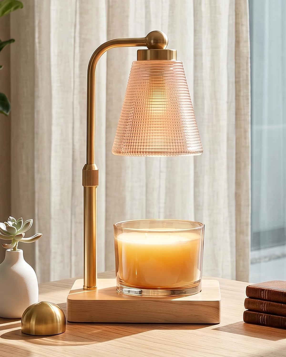 Candle Warmer Lamp with Timer, Dimmable, Adjustable Height, Oval | 2 bulbs included, no flame needed, 1-year warranty, farmhouse or modern decor, for bedroom, kitchen, living room, gifting