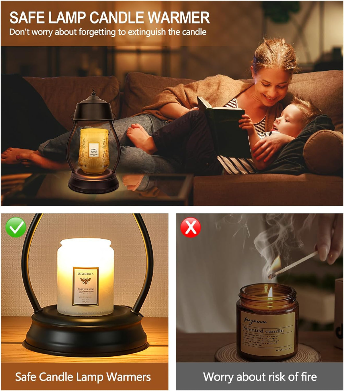 Candle Warmer Lamp with Timer, Vintage Lantern Design, Home Decor Birthday Gifts for Women, Black Lantern Wax Melt Warmer for New Home Bedroom Decor, 2 Bulbs, Christmas House Warming Gifts