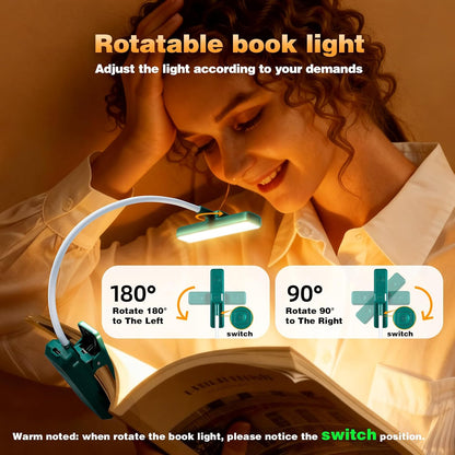 VAVOFO Rechargeable Book Light Rotatable：24 LEDs Reading Light, 3-Color & 9-Brightness Book Lamp, Eye Cared 120Hrs Runtime Lightweight Clip on Led Light for Book Lovers (Black)