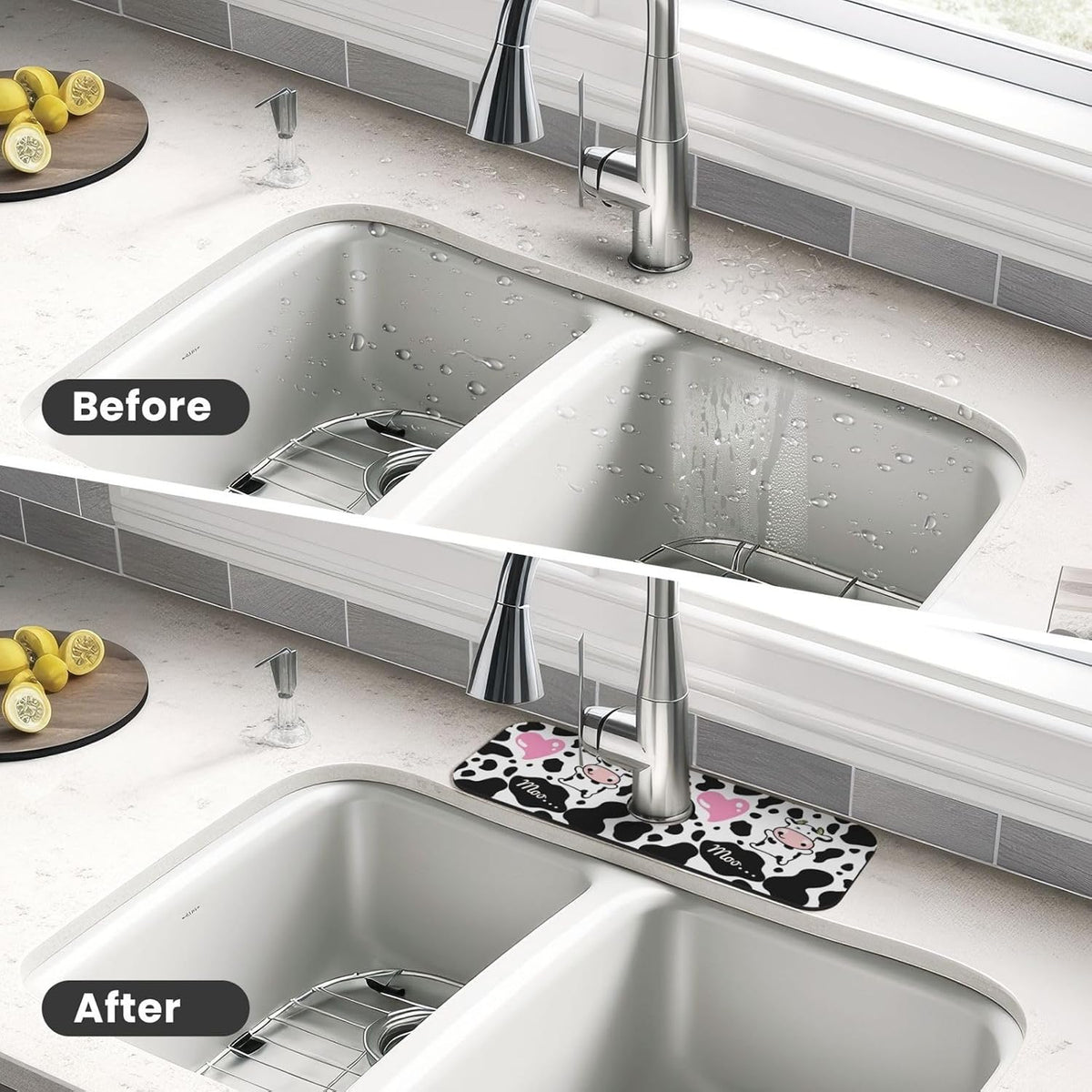Aquamarine Blue Mexican Tiles Faucet Splash Guard Mat for Kitchen Sink 15x5.5" - Colors B