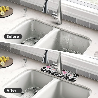 Aquamarine Blue Mexican Tiles Faucet Splash Guard Mat for Kitchen Sink 15x5.5" - Colors B