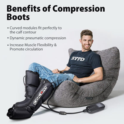CINCOM Air Compression Boots for Circulation, Leg and Foot Massager Boots | Sequential Leg Recovery System with 3 Modes 3 Levels Intensities for Athletes, Leg Compression Zipper Design for Easier Wear
