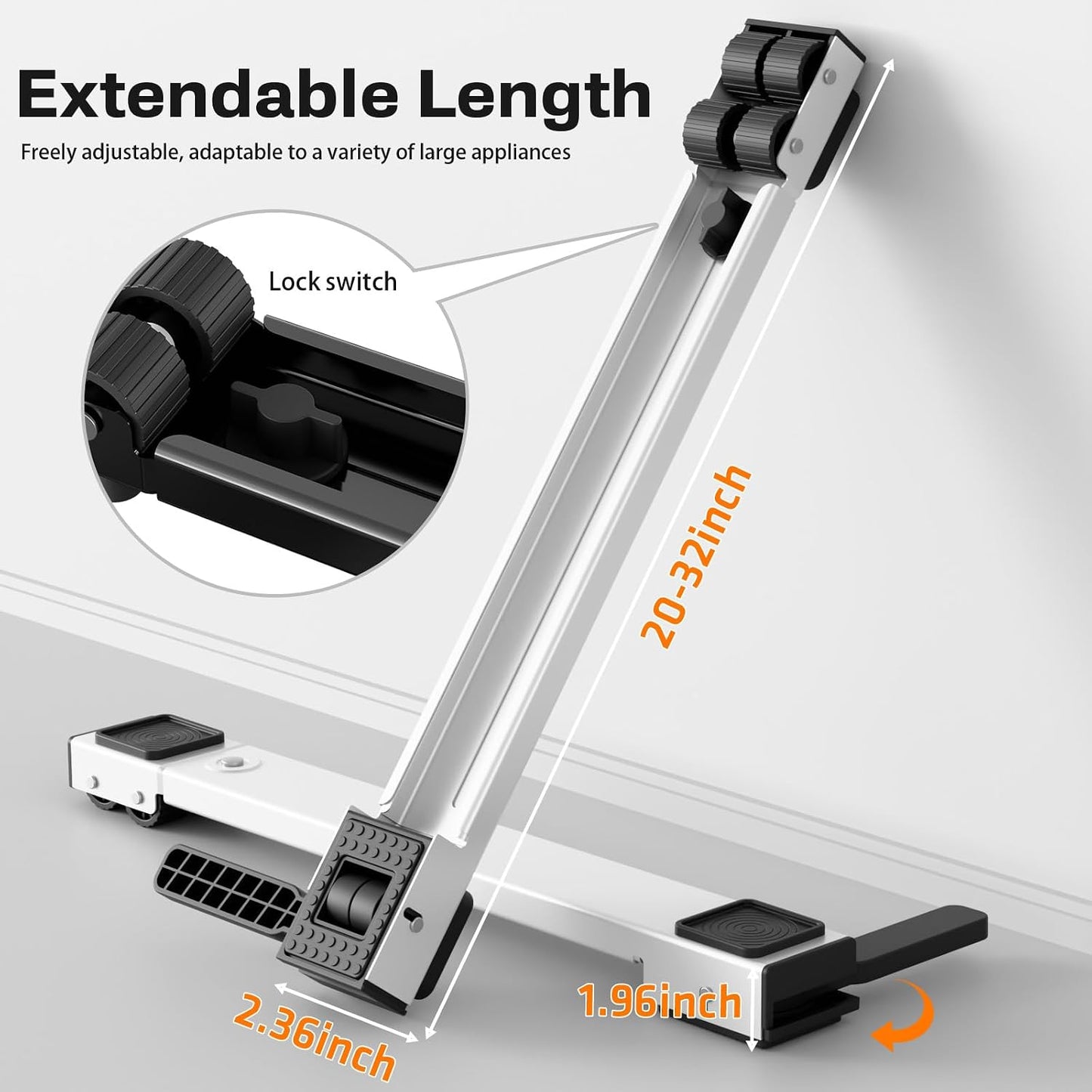 Appliance Rollers Heavy Duty,Newest Extendable Appliance Sliders,Liftable Washing Machine Base,Easily Move Washer and Dryer Machines,Refrigerators,Furniture-Black
