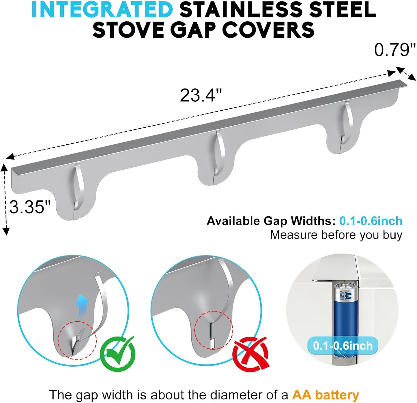 Stove Gap Covers, 2 Pack Stainless Steel Stove Gap Filler Black | Heat Resistant Oven Gap Filler Adjustable Length Range Trim Kit Non-Slip Stove Guard Between Stove Top & Counter