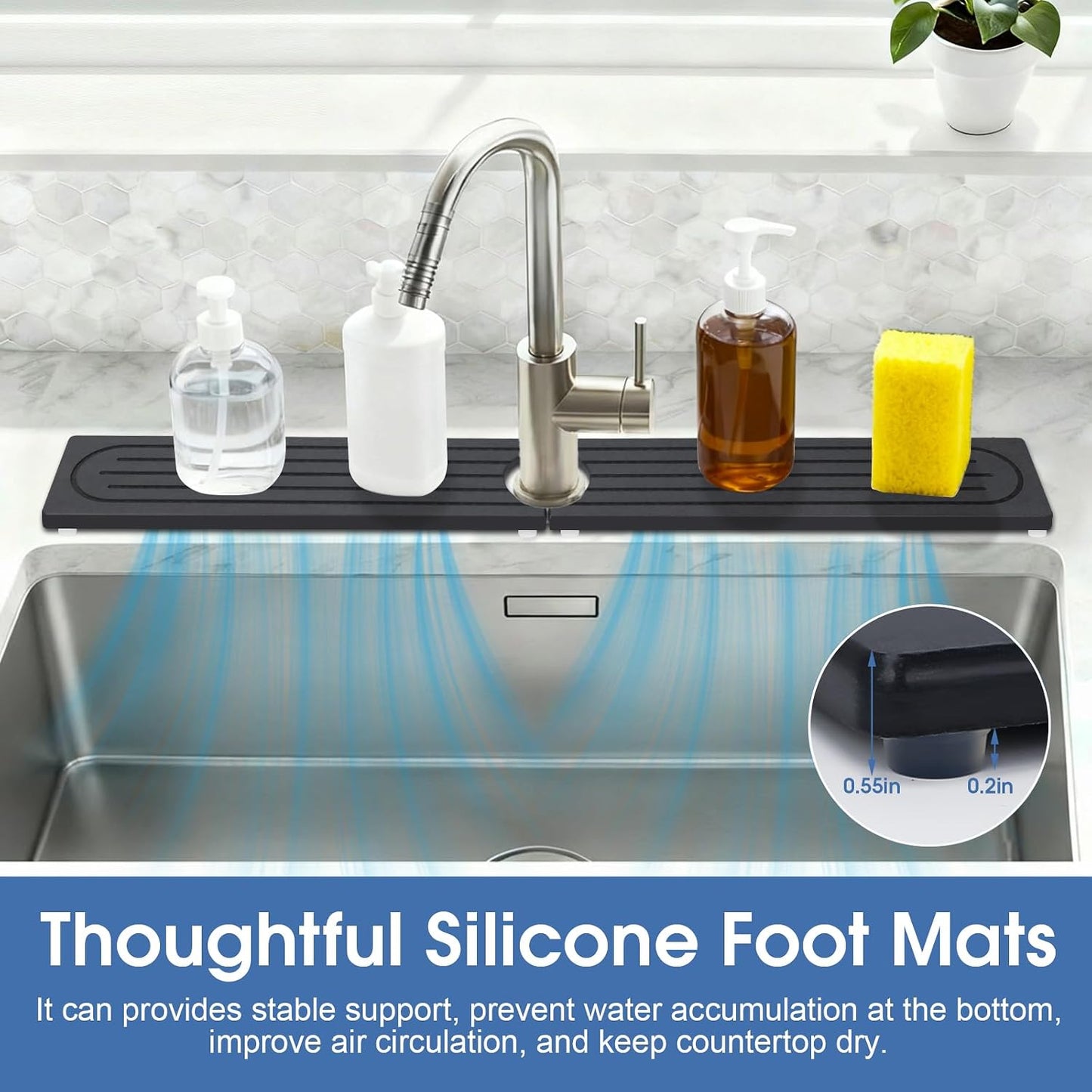 24 Inch Kitchen Sink Splash Guard, Sink Splash Guard Behind Faucet, Silicone Faucet Handle Drip Catcher Tray Mat for Kitchen, Bathroom Counter, Dark Gray, 23.6" x 4"
