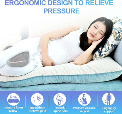 Knee Pillow for Side Sleepers Leg Memory Foam Pillow Side Sleeping Soothing Relief for Back, HIPS, Knees, Joints, Nerves and Muscle Discomfort Relief (Grey, Small)