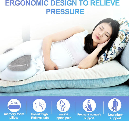 Knee Pillow for Side Sleepers Leg Memory Foam Pillow Side Sleeping Soothing Relief for Back, HIPS, Knees, Joints, Nerves and Muscle Discomfort Relief (Grey, Small)