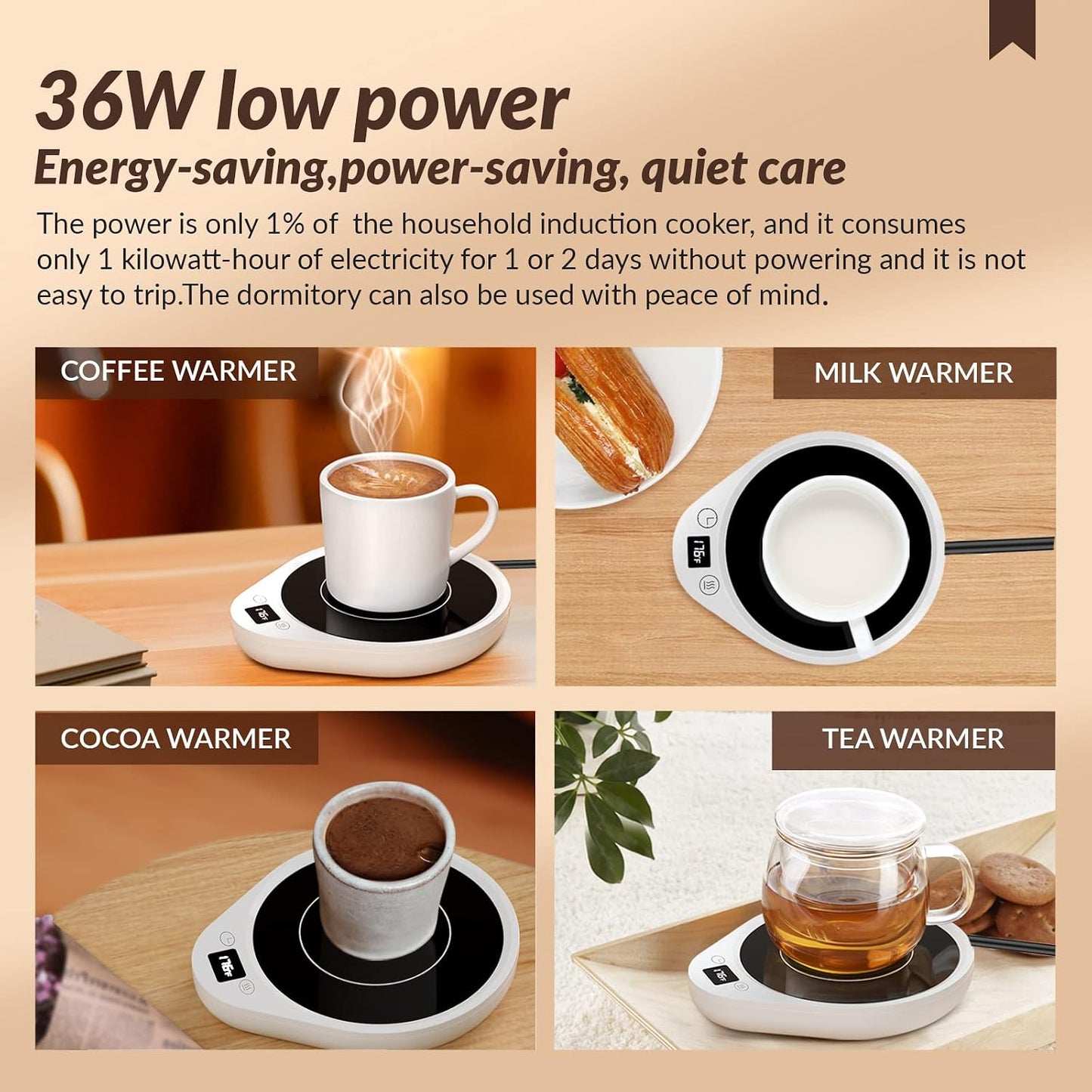 Mug Warmer, Upgrade Coffee Warmer & Cup Warmer for Desk with 3 Temperature Settings, More Hot Coffee Mug Warmer with Timer, 4H Auto Shut Off for Keep Best Flavor for Cocoa, Tea, Water, Milk, White