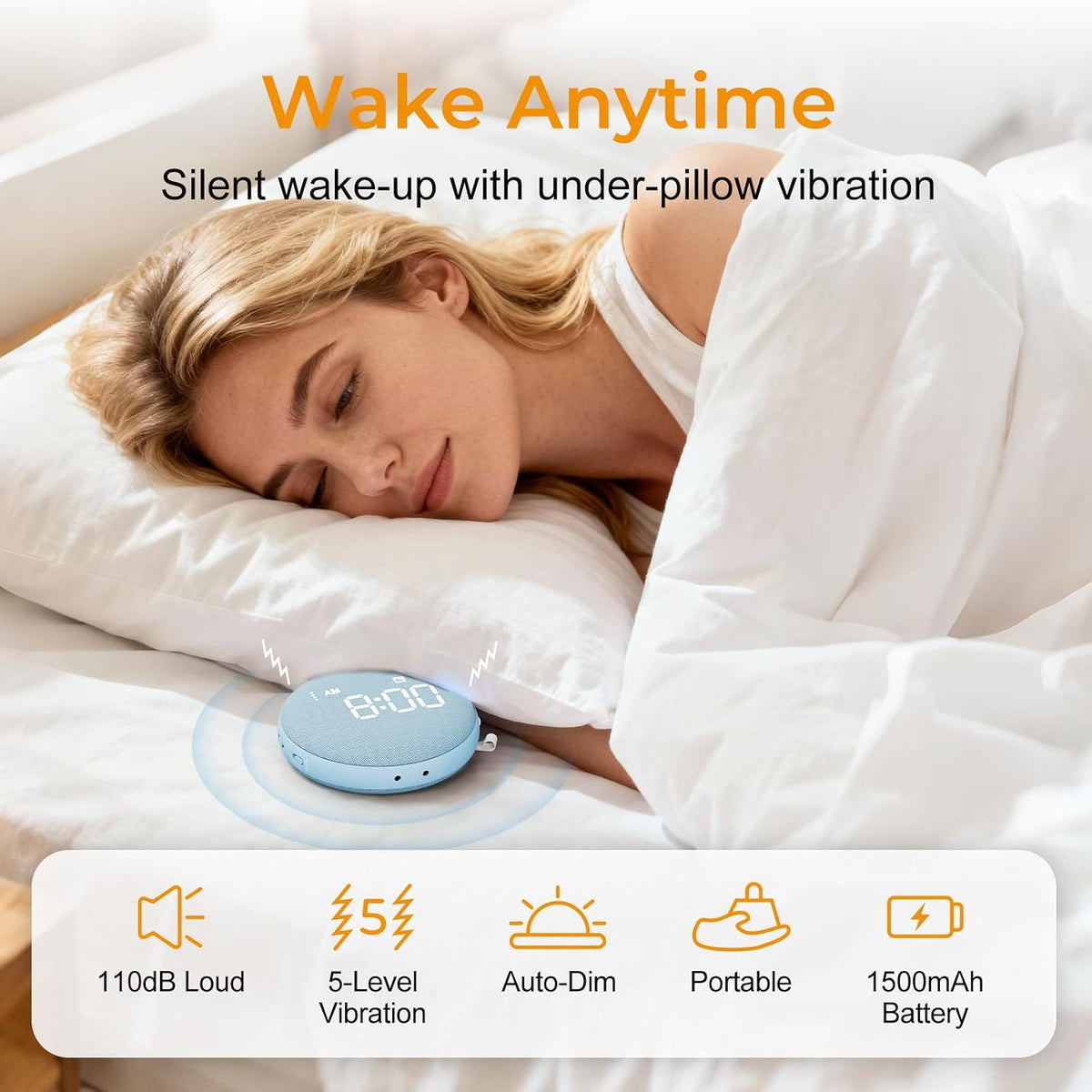 Gianna Loud Alarm Clock with Bed Shaker for Deep Sleepers and Everyday Use
