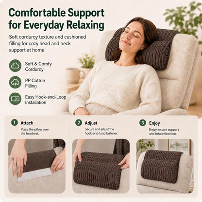 Memiss Recliner Pillow Soft Corduroy Neck Pillow for Recliner (Brown) | Corduroy cover, PP cotton fill, anti-slip dots, hook and loop fastener, removable washable cover, recliner sofa car chair