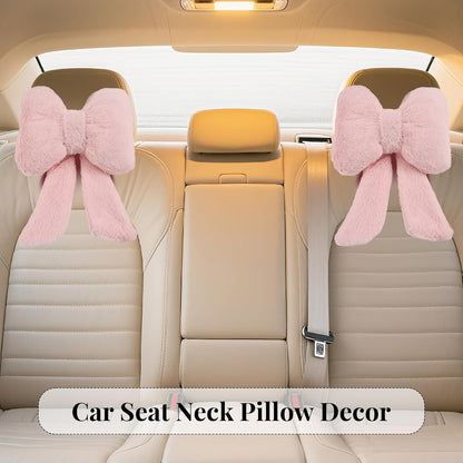 2 Pack Bow Car Headrest Pillows Plush Car Neck Pillows for Travel Driving Office Chair Head Support Cushions, Also Cute Car Decor Accessories (Black)