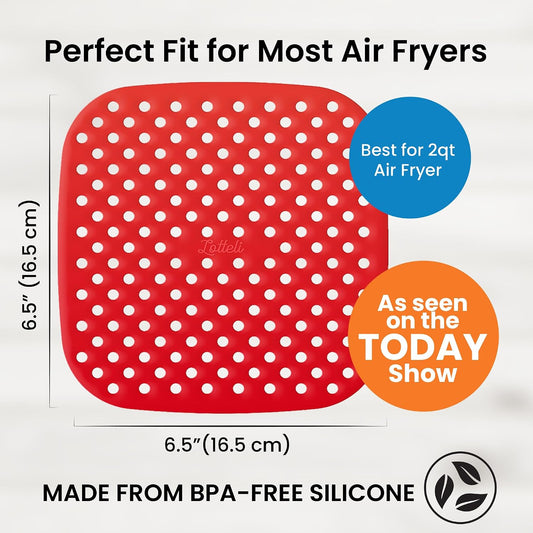 Lotteli Kitchen, Reusable Air Fryer Liners, 6.5 in Square, 3 Pack | Air Fryer Accessories - Square Silicone Liners for 2 QT Baskets - Dishwasher Safe, Non-Stick, No Scrubbing