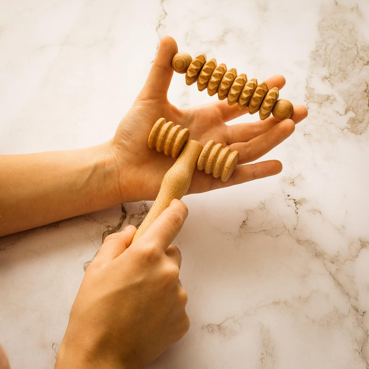tuuli Body and Face Roller, Multi-Functional Wooden Massage Roller, Helps Ease Muscle Tension and Support Skin Health, Natural Face Massage Tools, Set of 2 (2 piece set A)