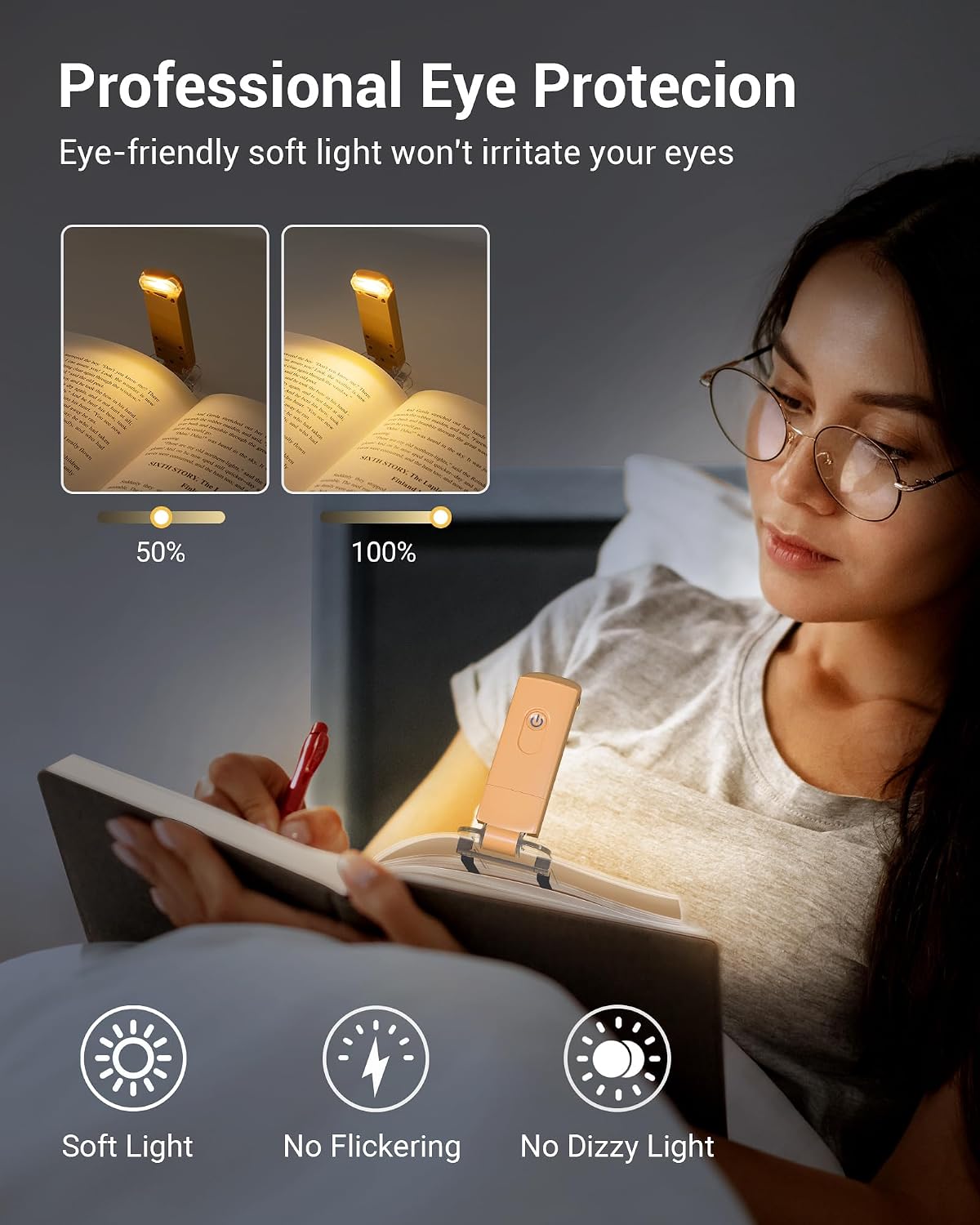 DEWENWILS USB Rechargeable Book Reading Light, 3000K Warm White, Brightness Adjustable Clip on LED Bookmark Lamp at Night in Bed, Portable Booklight for Bookworms, Kids