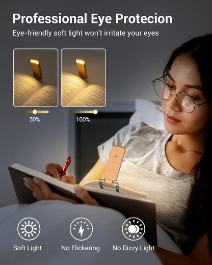 DEWENWILS USB Rechargeable Book Reading Light, 3000K Warm White, Brightness Adjustable Clip on LED Bookmark Lamp at Night in Bed, Portable Booklight for Bookworms, Kids