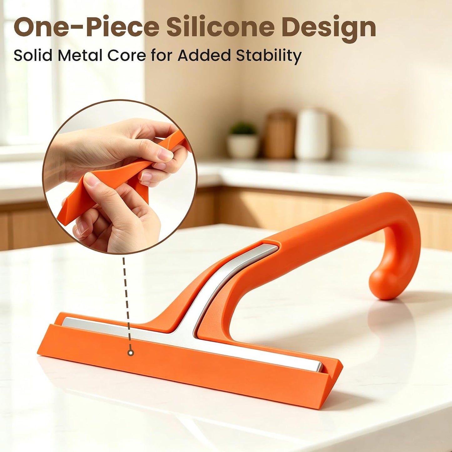 10 Inch Silicone Shower Squeegee for Glass Doors, Streak-Free, Black | No-Squeak Silicone Blade, Ergonomic Round Grip and Built-In Hook for Quick Daily Cleaning of Shower Glass, Tile and Windows