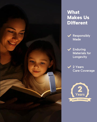 86lux Reading Light, Rechargeable Book Light for Reading in Bed, Ultralight Clip-on LED Bookmark Lamp with 3 Amber Colors & Stepless Dimming for Night Reading for Book Lovers, Kids, Pink Brown&Purple