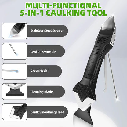 5 in 1 Silicone Caulking Tool Kit, Caulk Remover Tool with Stainless Steel Head,Caulk Finishing Tool with Different Angles,Grout Removal Tool for Kitchen Sink Washroom Floor Bathroom Toilet Caulking