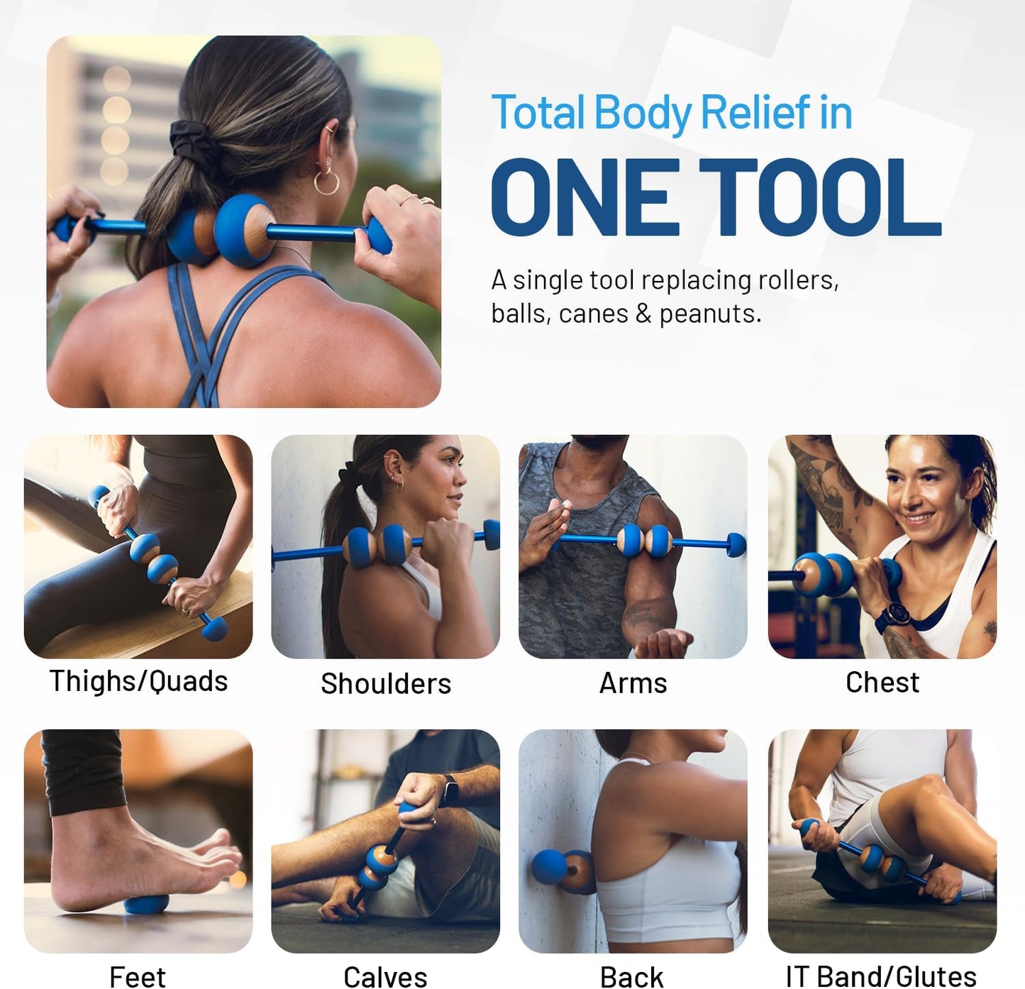 MOBO Deep Tissue Muscle Roller Stick for Back, Leg Recovery Massage Roller | One tool replaces a foam roller, massage ball & handheld massager for calves, quads, back & shoulders