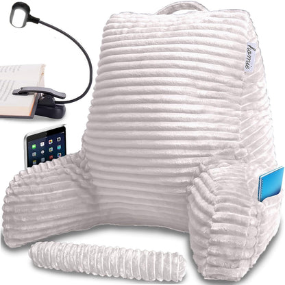 Homie Reading Pillow with Reading Light and Wrist Support, Has Arm Rests, and Back Support for Bed Rest, Lounging, Reading, Working on Laptop, Watching TV (Gray)
