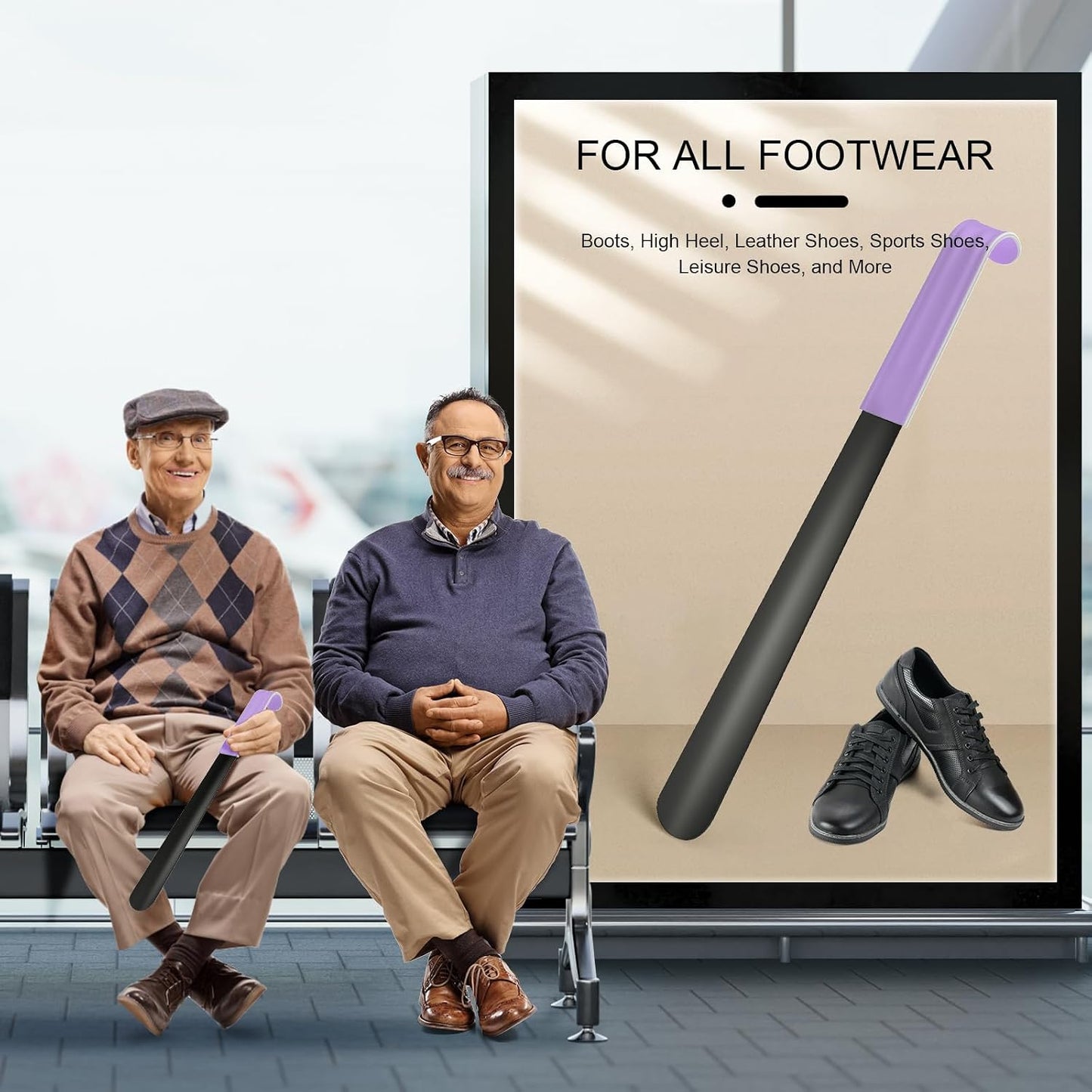 16.5 Inch Long Handle Shoe Horn for Seniors Men Women Kids, Metal Shoe Horns for Boots